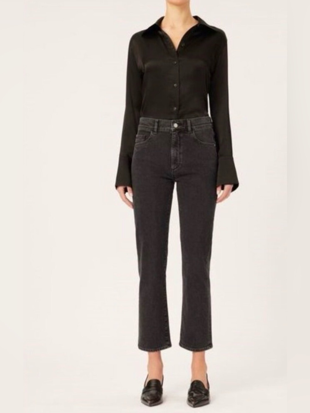 DL1961 DL Vintage Patti Straight High Rise Jeans in Nightshade Black Wash, 29